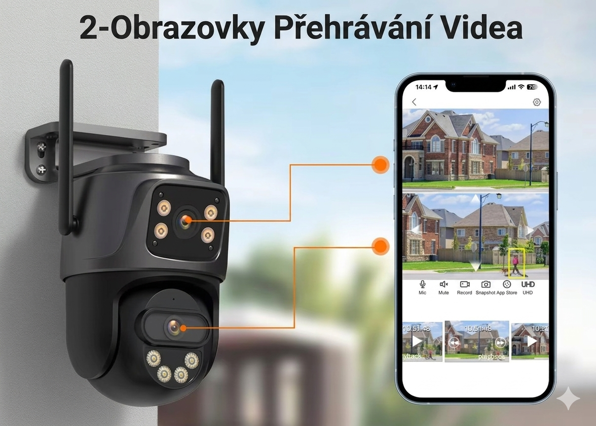 Venkovní 4G LTE otočná kamera 2v1 se dvěma objektivy, 6.0MPx, AUTO-TRACK, H.265, MicroSD slot, AUDIO + SIM zdarma