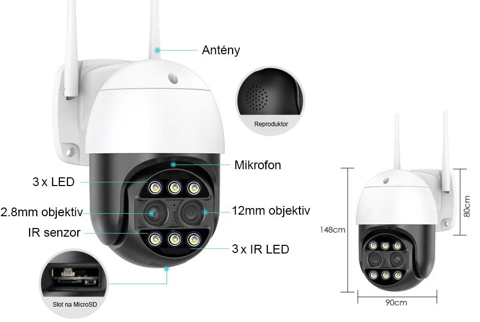 Wi-Fi Venkovní OTOČNÁ IP kamera H.265 FullHD+ 4.0Mpx, 4x optický ZOOM, DUÁLNÍ objektiv, ONVIF, slot na SD karty AUDIO