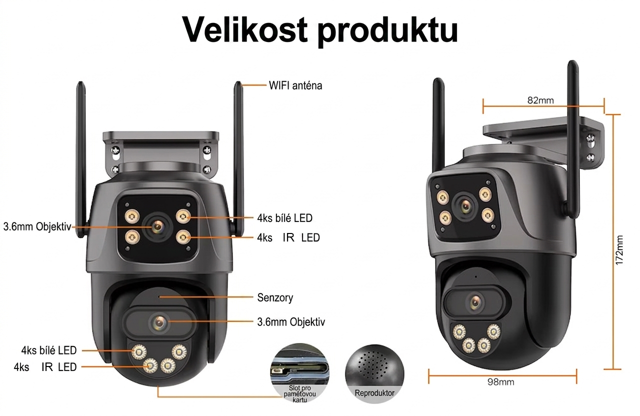 Venkovní 4G LTE otočná kamera 2v1 se dvěma objektivy, 6.0MPx, AUTO-TRACK, H.265, MicroSD slot, AUDIO + SIM zdarma