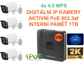 PROFI Digitální Venkovní IP kamerový set QHD (2K) 4.0Mpx se záznamem 1TB Aktivní PoE 802.3af