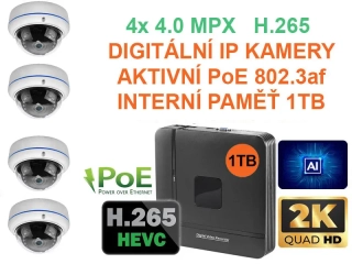 PROFI Digitální Venkovní IP kamerový set DOME QHD (2K) 4.0Mpx H.265 se záznamem 1TB Aktivní PoE 802.3af AUDIO