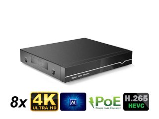 PoE NVR Digitální záznamové zařízení pro 8 IP kamer H.265 802.3af ONVIF 8CH (4K / 8Mpx) HDMI