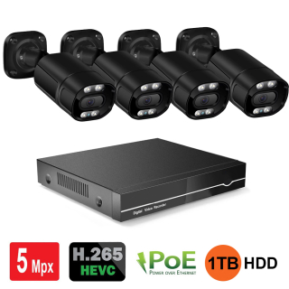 PROFI Digitální Venkovní IP kamerový set H.265 UltraHD 5Mpx se záznamem 1TB Aktivní PoE 802.3af