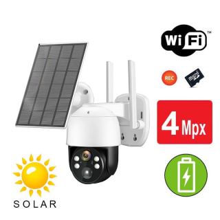 SOLÁRNÍ OTOČNÁ venkovní Wi-Fi IP kamera UltraHD 4Mpx na baterie se záznamem na SD kartu PIR čidlo AUDIO