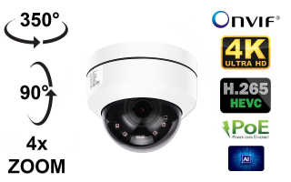 4K UltraHD 8MPx Venkovní OTOČNÁ DOME IP kamera H.265, 4x optický ZOOM, AutoFocus, ONVIF, Aktivní PoE napájení AUDIO